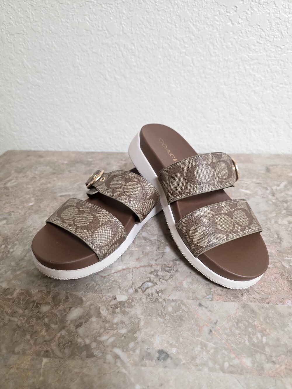 Coach Gwen Signature Canvas Double Strap Platform Sandals Women’s 9B